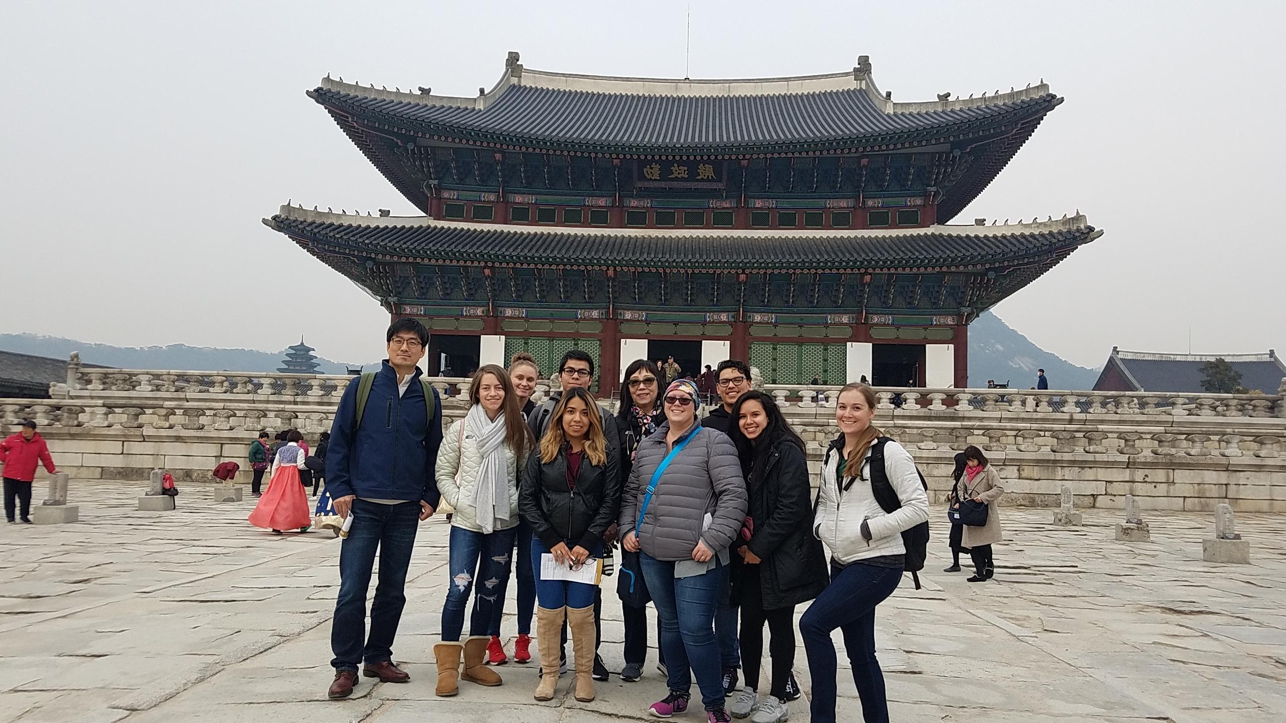 Photo of nine students and Dr. Namgung in Seoul, South Korea.